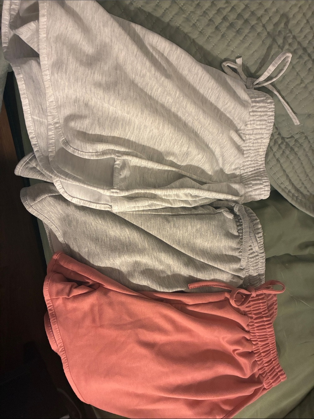 Women's Athletic Drawstring Shorts — White, Light Gray & Dusty Pink